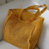 Handmade Cotton Knitted Tote Bag: Yellow Crochet Shoulder Bag