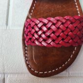 Double Strap Braided Moroccan Sandals For Women – Handmade Red Leather Summer Flats – Artisan Slip-on Shoes 37 To 42 – Real Leather Slides