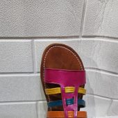 Handmade Moroccan Multicolor Leather Sandals For Women – Colorful Summer Flats – Boho Strappy Design – Traditional Artisan Slides