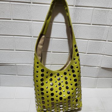 Moroccan Leather Tote – Pistachio Green Studded Shoulder Bag | Handmade Boho Purse | Artisan Shopper | Large & Small Sizes Available