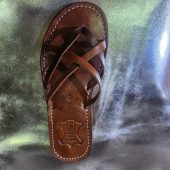 Handmade Moroccan Brown Leather Sandals For Women – Cross Strap Flat Slides – Boho Summer Shoes – Genuine Leather Artisan Footwear –